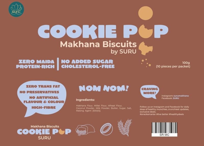 SURU Cookie Pop Makhana Biscuits, Zero Maida, No Added Sugar, High-Fibre,– 100g Pack